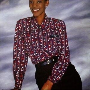 Vintage 90 Paul Costelloe British Airways Stewardess Uniform Blouse Red Blue 10